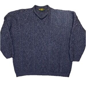 VTG Bracken Countrywear Sweater Cable Knit Wool Fisherman Roll Neck Sz XL Blue
